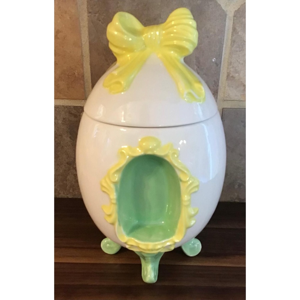 VTG Arnels Pottery Ceramic Easter Egg Candy Jar Footed w/Lid‎ 7" Spring Decor